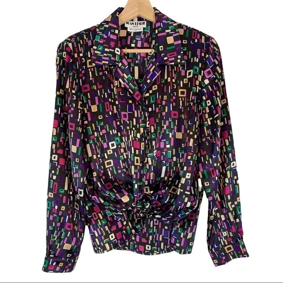 Vintage Tops - Vintage Joan Leslie Long Sleeve Satin Top Size L